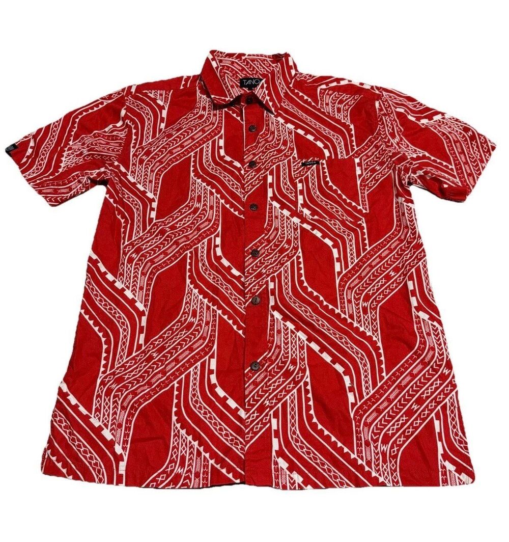 Tanoa Men's 100% Cotton Samoan Polynesian Tribal Button Down Collar Shirt M